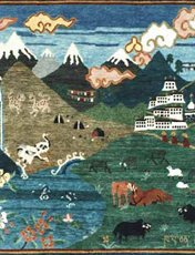 Folklife landscape handwovern rug from India