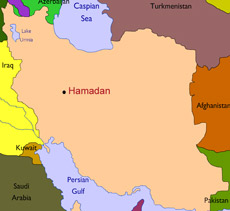 Map showing town of Hamadan